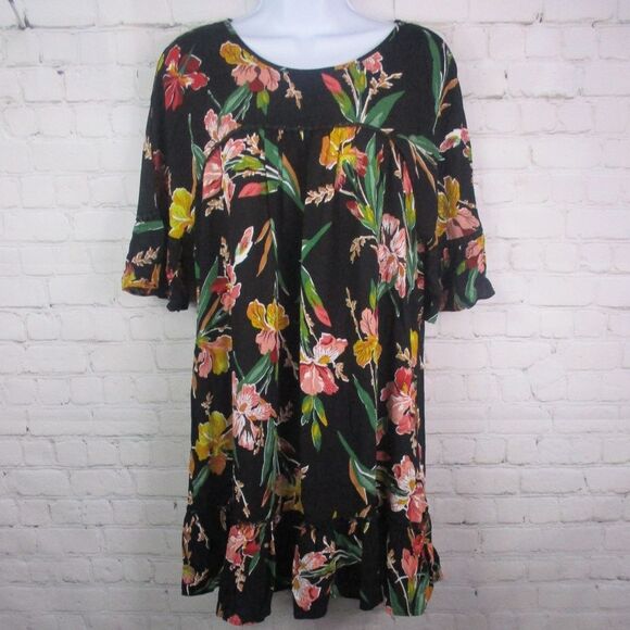 Flirty Floral Print Ruffle Beach Vacation Tropical Dress - Picture 1 of 5